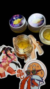Fresh press hash rosin Pie Z in glass concentrate container